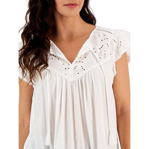 Style & Co. Petite Medium White Eyelet Lace Sleeveless Peasant Blouse NWT - Picture 3 of 6